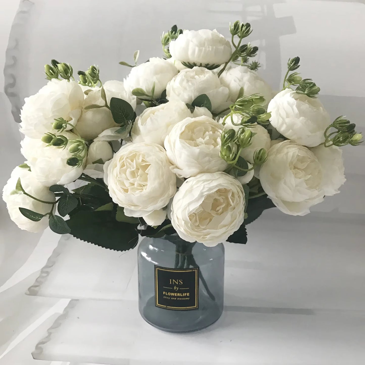 Rose Pink Silk Peony Bouquet β 30cm Faux Flower Arrangement with Buds & Gypsophila π