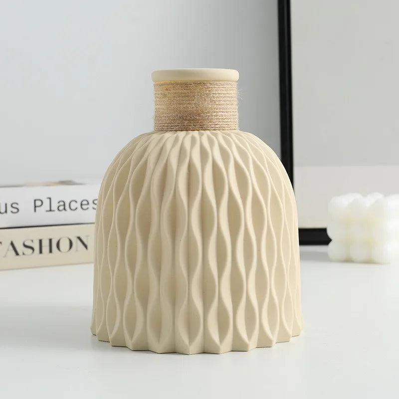 Pineapple Pattern Ceramic-Look Vase โ Chic Twine Texture Plastic Floral Accent ๐ฟ