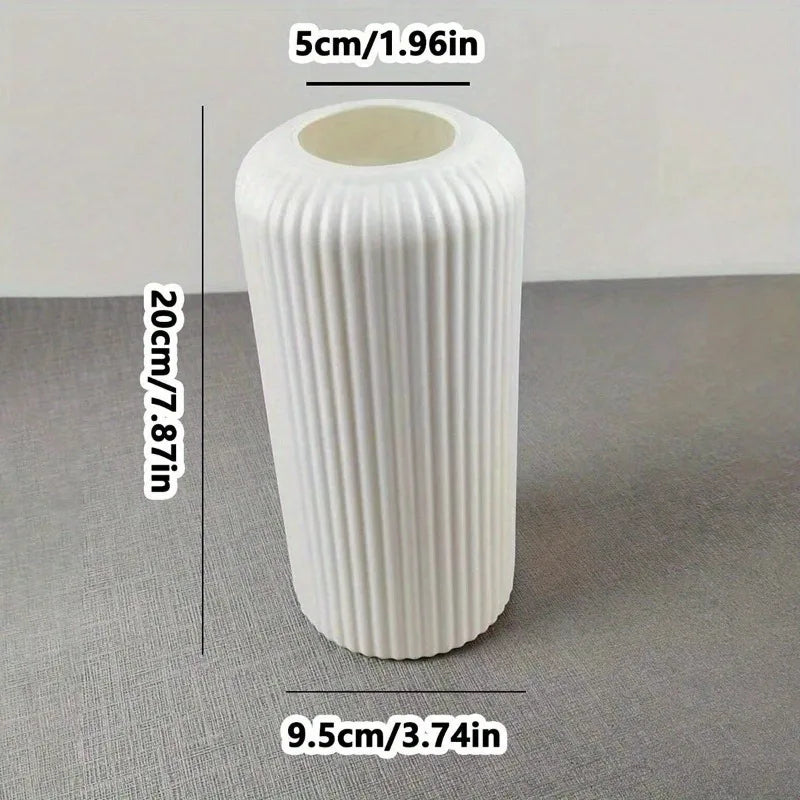 Chic Striped Ceramic-Look Vase – Durable Plastic Floral Display for Modern Spaces