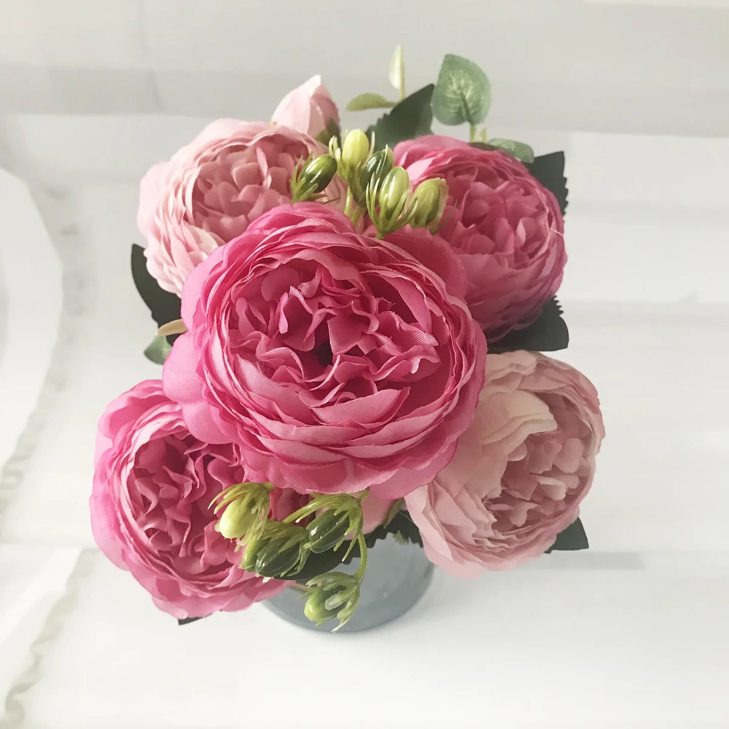 Rose Pink Silk Peony Bouquet β 30cm Faux Flower Arrangement with Buds & Gypsophila π