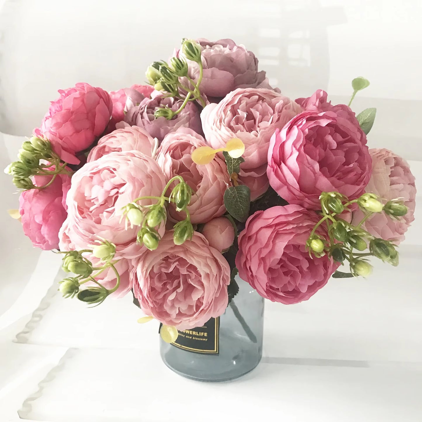 Rose Pink Silk Peony Bouquet β 30cm Faux Flower Arrangement with Buds & Gypsophila π