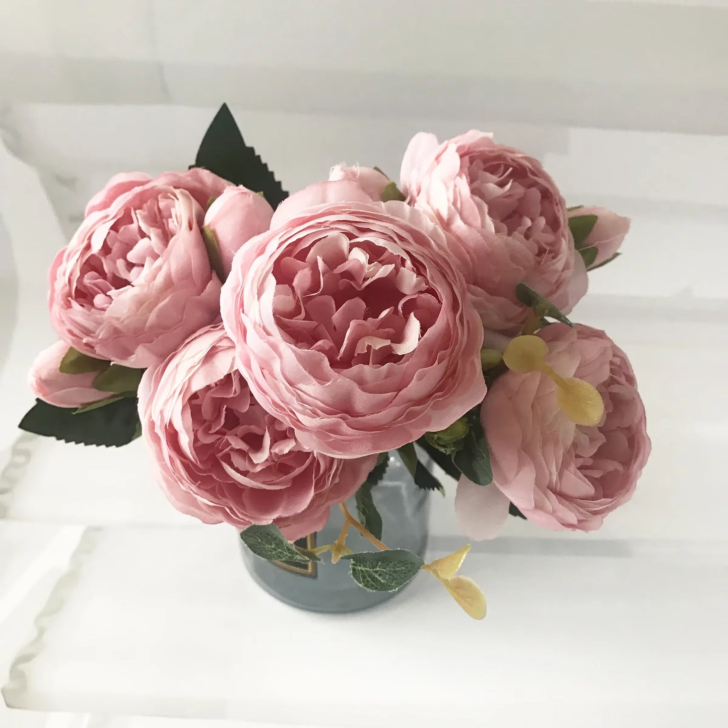 Rose Pink Silk Peony Bouquet β 30cm Faux Flower Arrangement with Buds & Gypsophila π