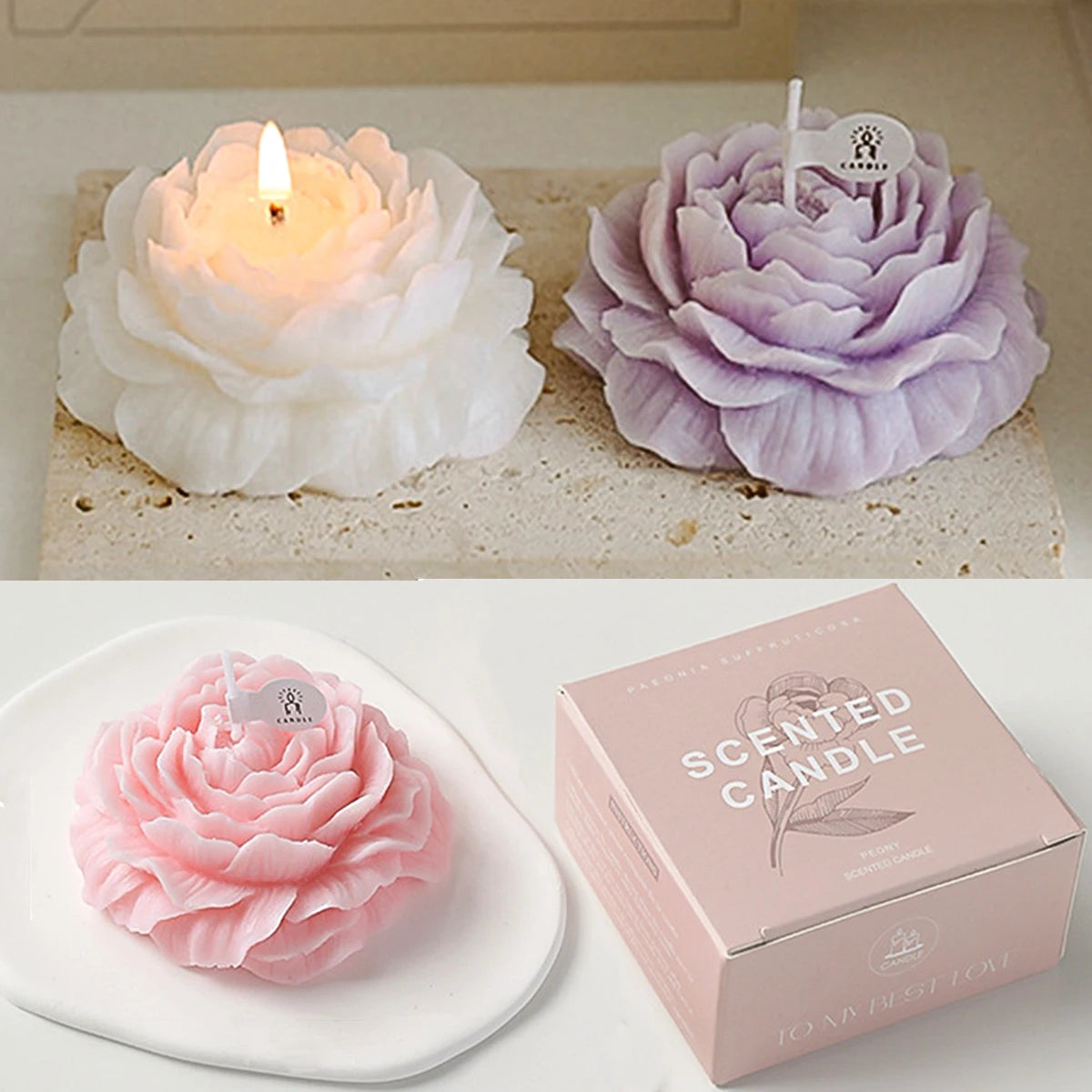 3D Peony Aromatic Candle Creative Flower Shape Aromatherapy Wedding Decor Gifts Box Valentine'S Day Scented Souvenir Ornament
