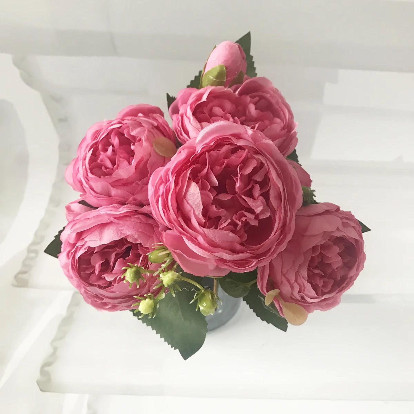Rose Pink Silk Peony Bouquet β 30cm Faux Flower Arrangement with Buds & Gypsophila π