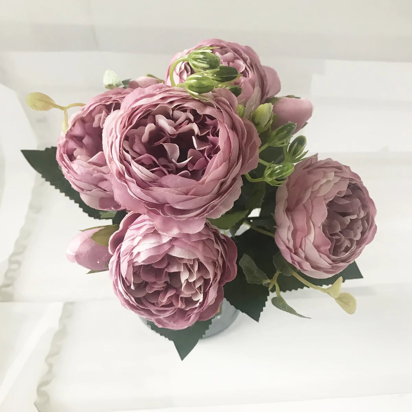 Rose Pink Silk Peony Bouquet β 30cm Faux Flower Arrangement with Buds & Gypsophila π