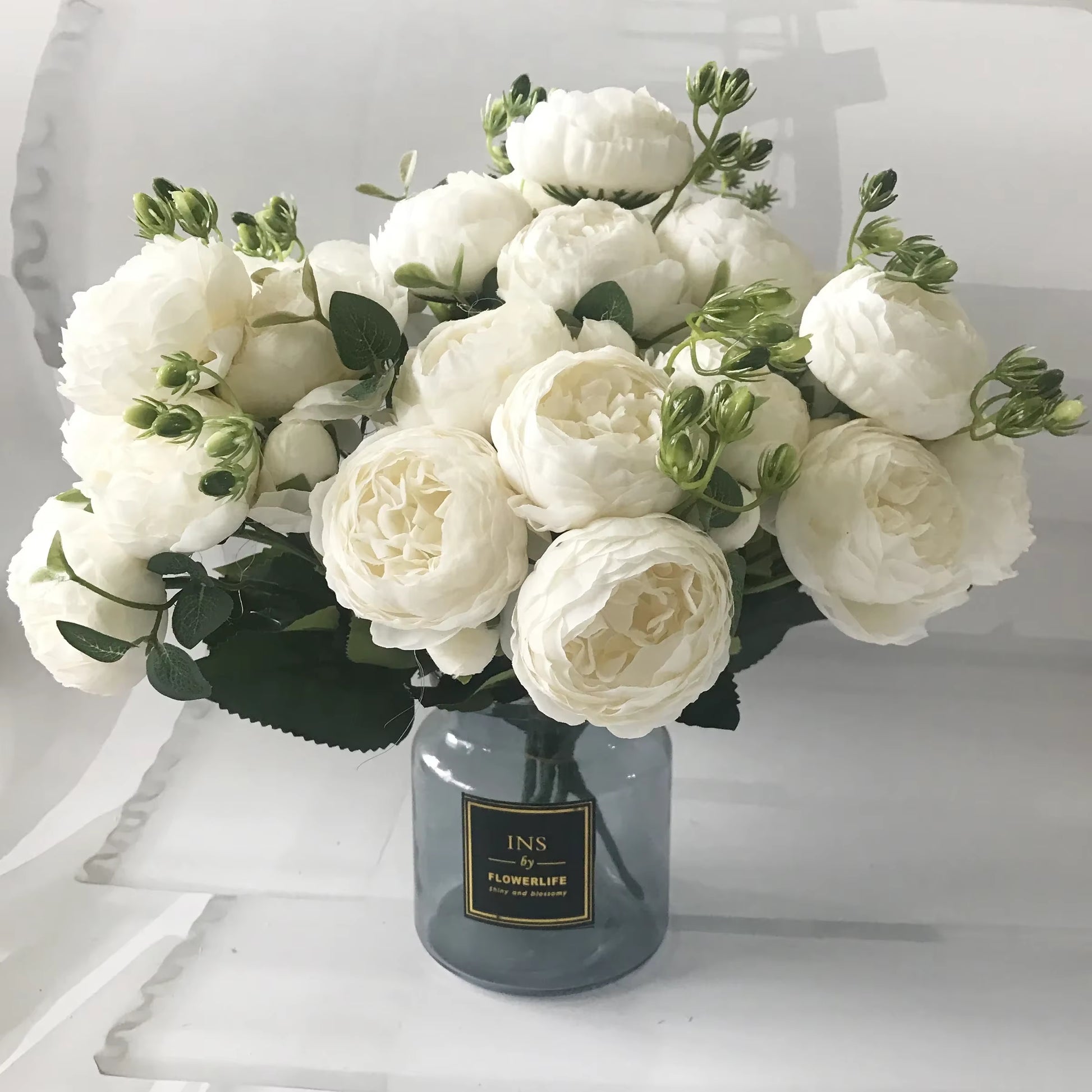 Rose Pink Silk Peony Bouquet – 30cm Faux Flower Arrangement with Buds & Gypsophila 💐