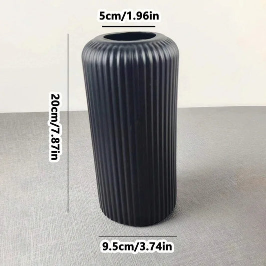 Chic Striped Ceramic-Look Vase – Durable Plastic Floral Display for Modern Spaces